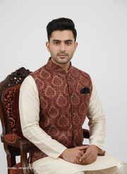 MROON JACQUARD JACKET WITH KURTA PAJAMA
