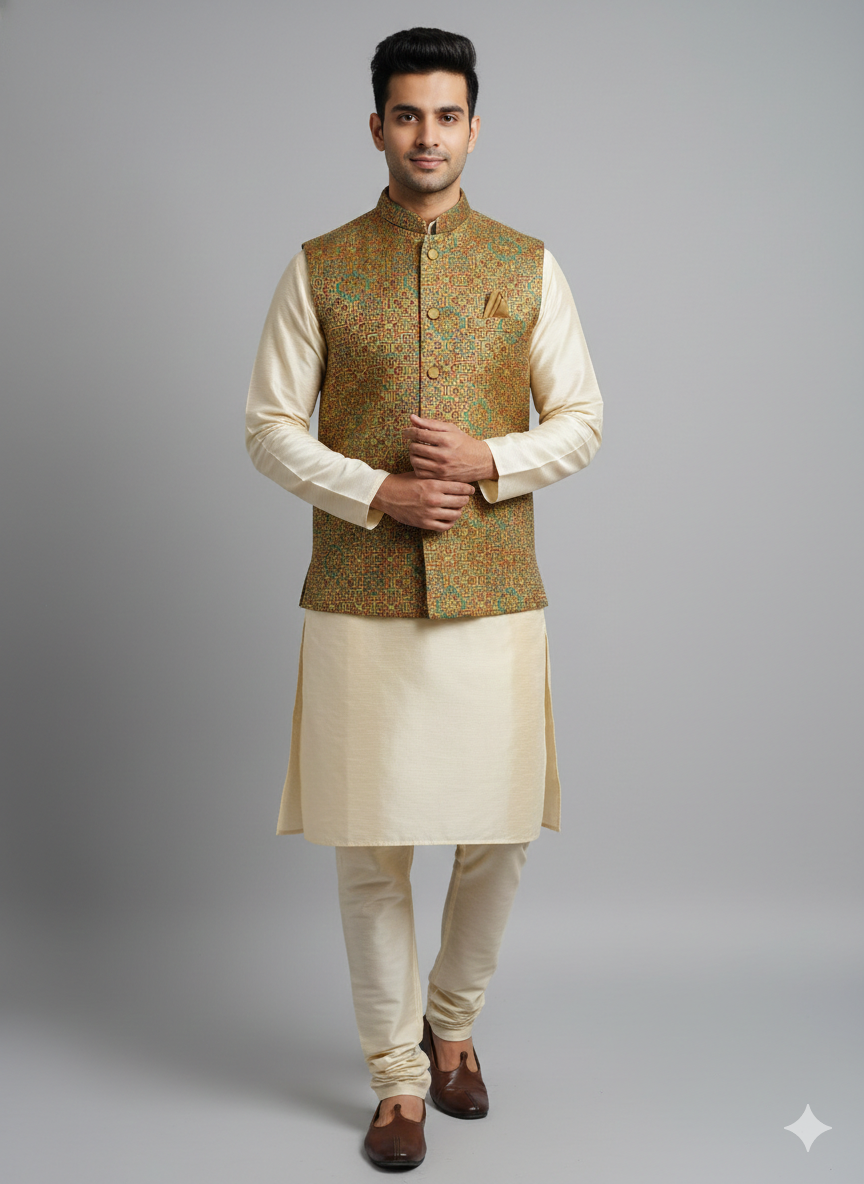 JACQUARD BLEND KOTI KURTA SET