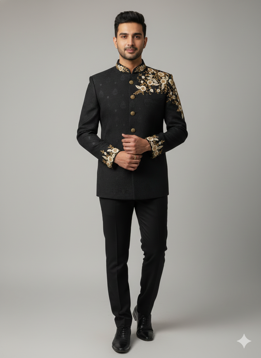 PRIMIUM BLACK JODHPURI WITH ANTIQUE GOLD WORK