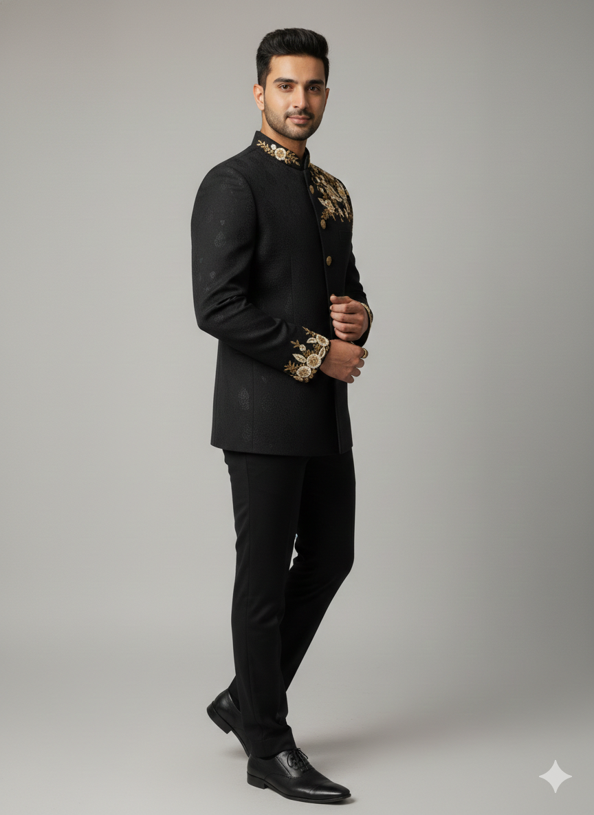 PRIMIUM BLACK JODHPURI WITH ANTIQUE GOLD WORK