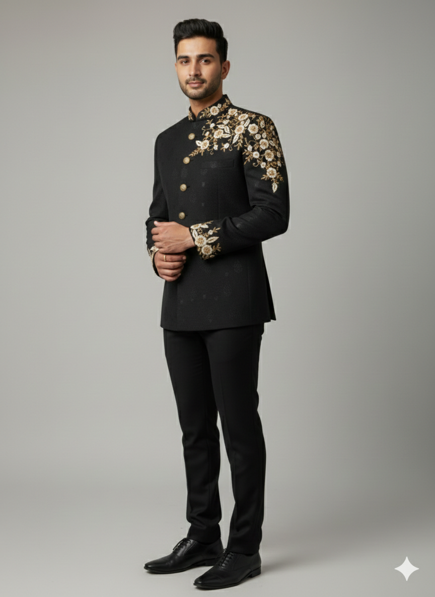 PRIMIUM BLACK JODHPURI WITH ANTIQUE GOLD WORK
