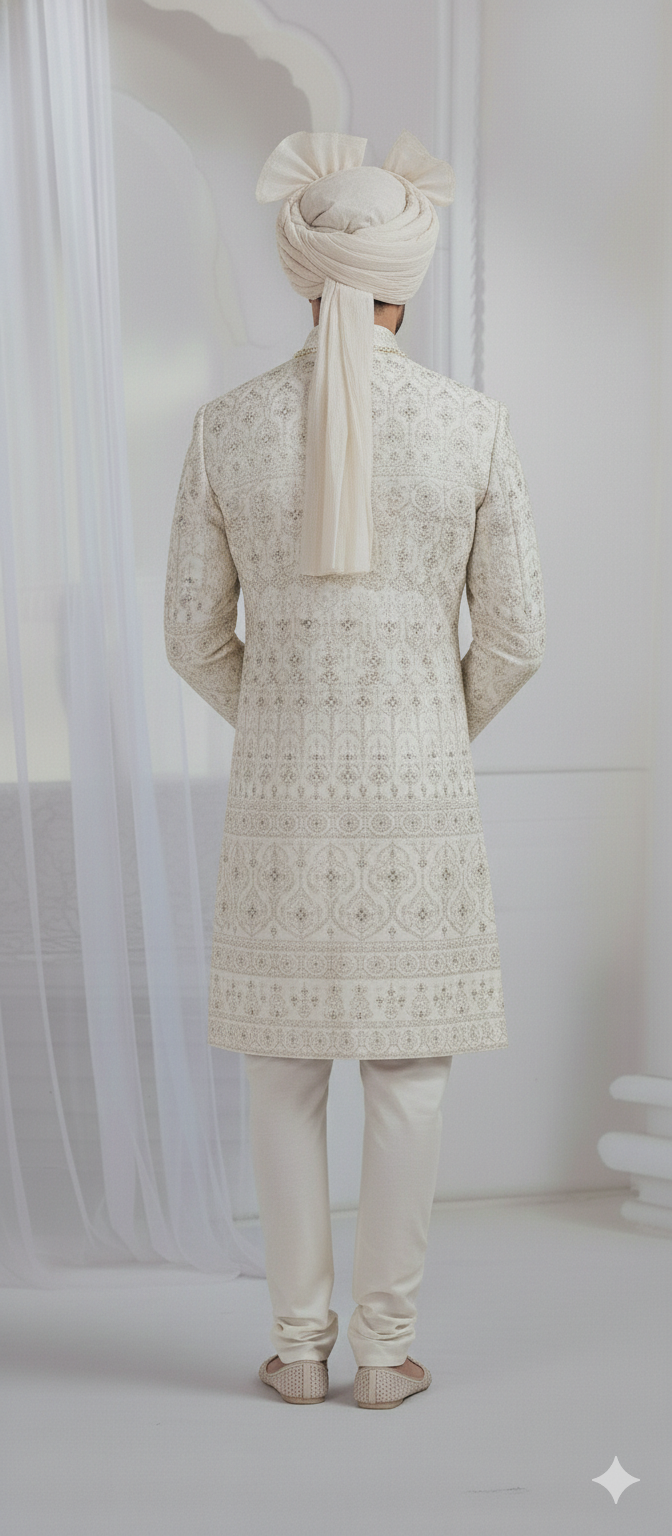 CLAASI CREEM SHERWANI WITH DUPATTA AUR SAFA