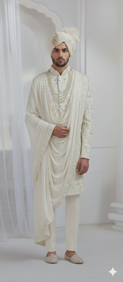 CLAASI CREEM SHERWANI WITH DUPATTA AUR SAFA