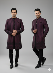 DEEP WINE 3 PCS  INDO WESTERN WITH KOTI JACKET