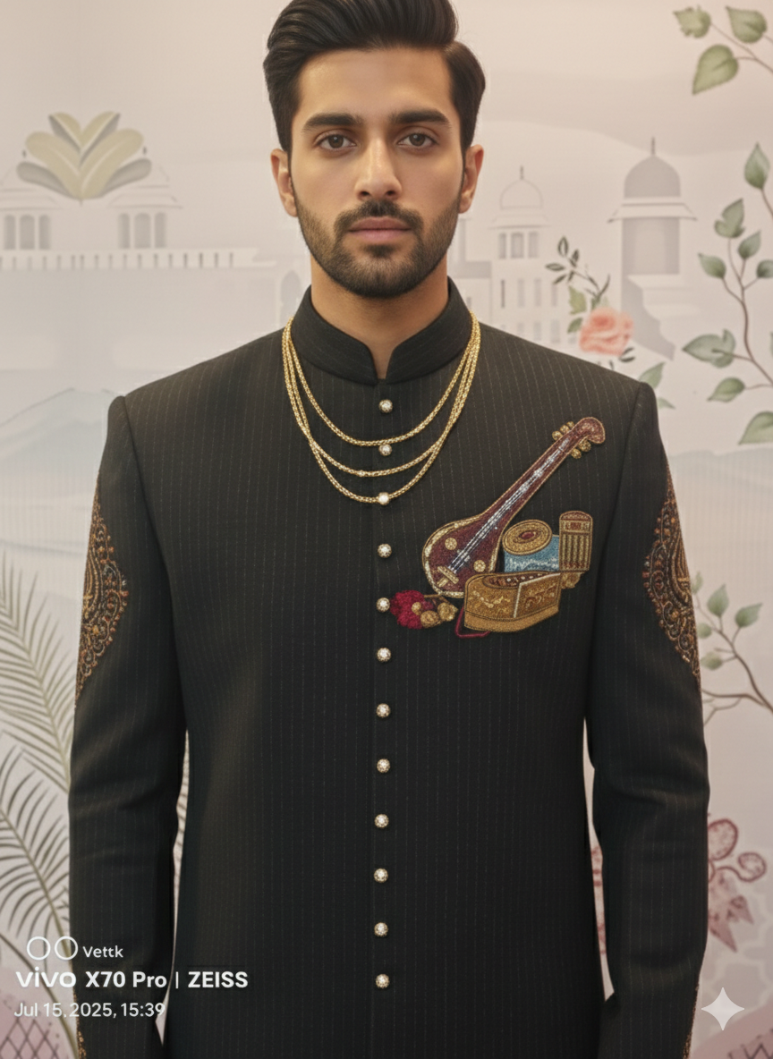 BLACK SRIPED INDO WESTERN
