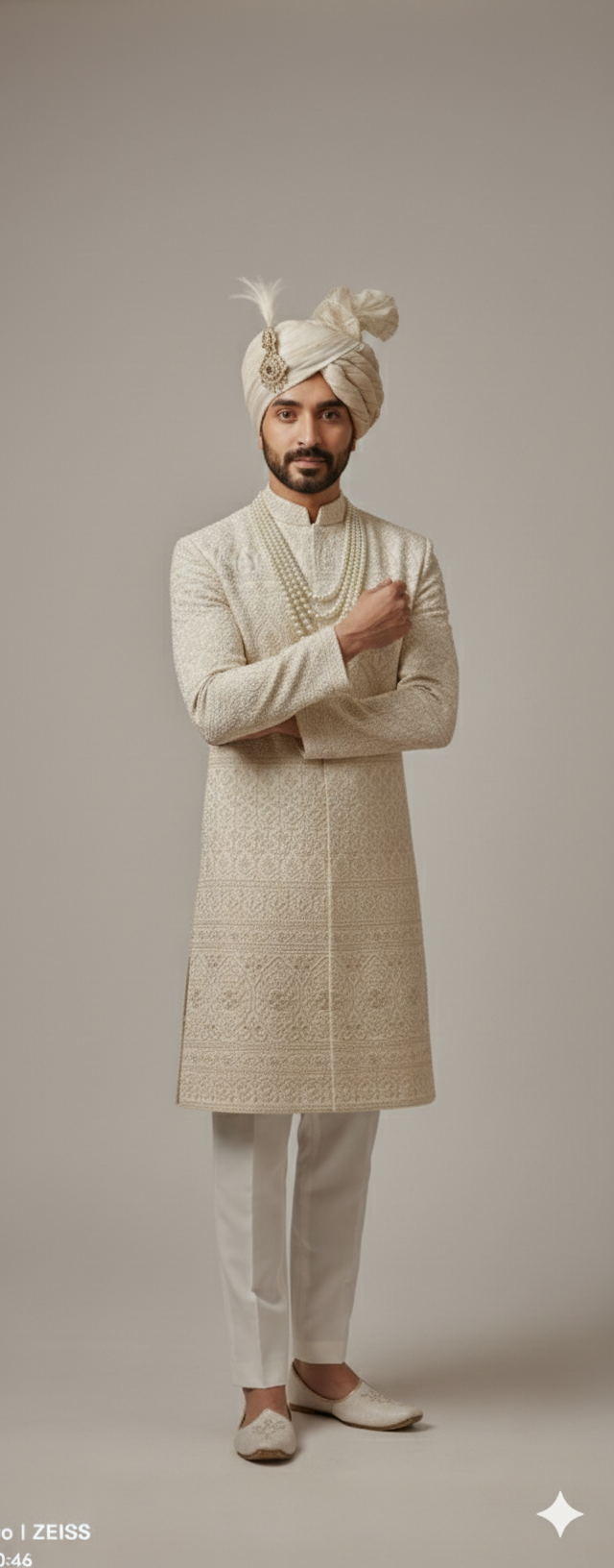 IVORY SHERWANI WITH CHIKANKAR HAVY THREAD WORK