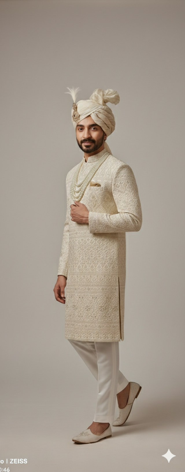 IVORY SHERWANI WITH CHIKANKAR HAVY THREAD WORK