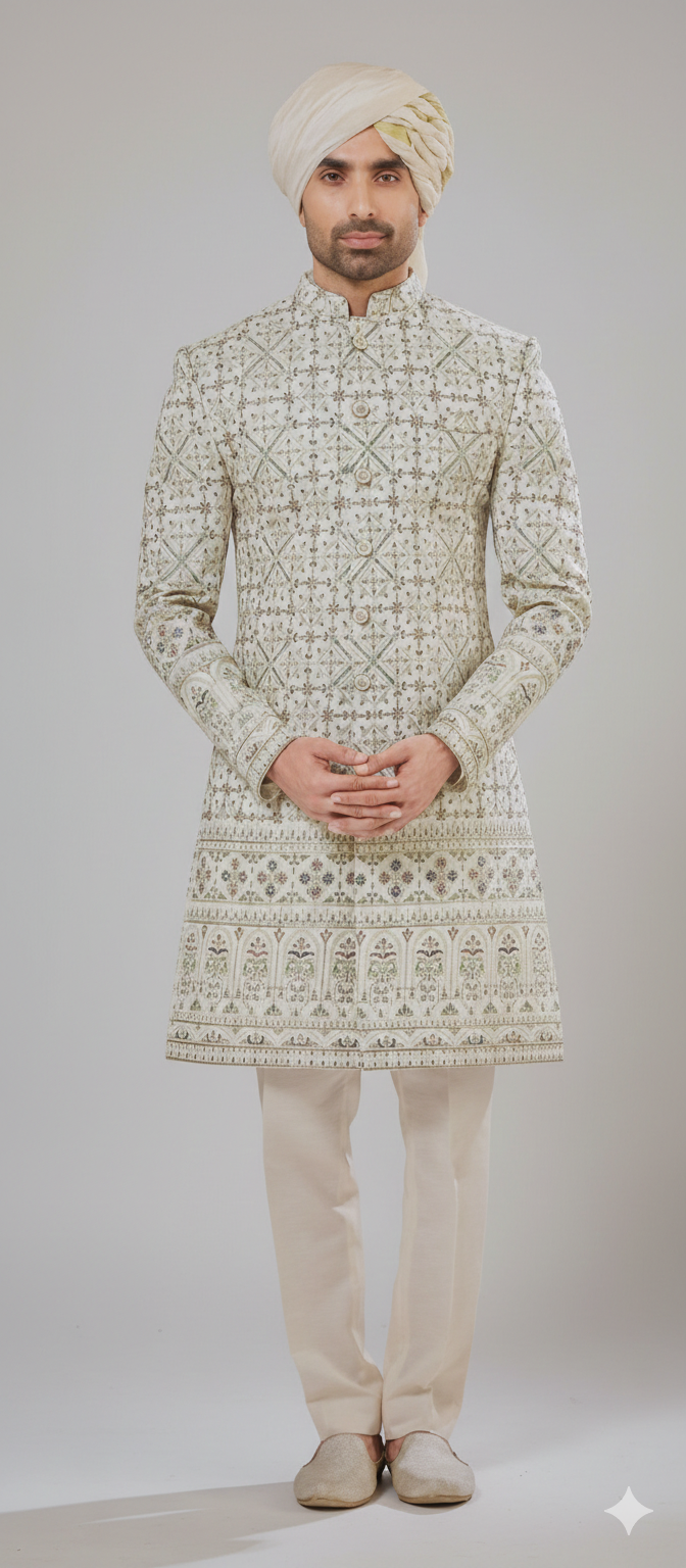 Classic Cream Embroidered Sherwani Dress For GROOM