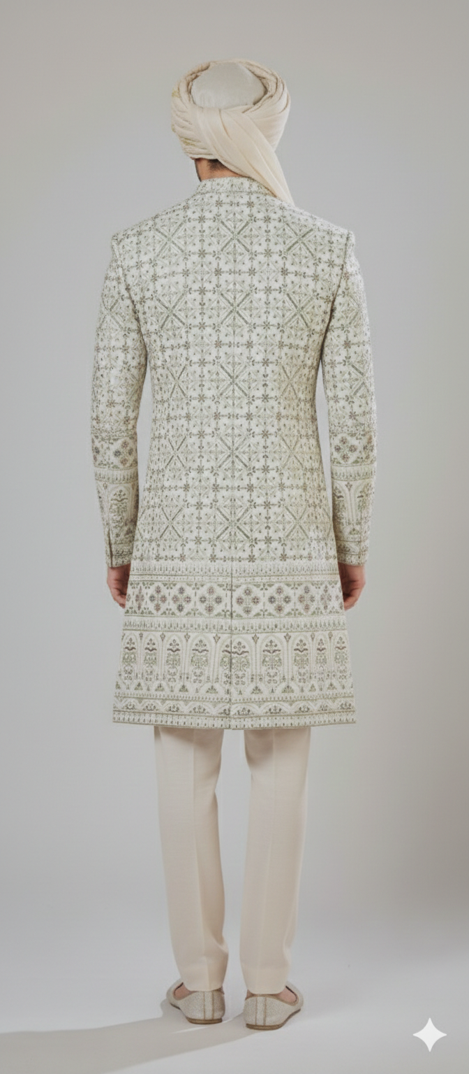 Classic Cream Embroidered Sherwani Dress For GROOM