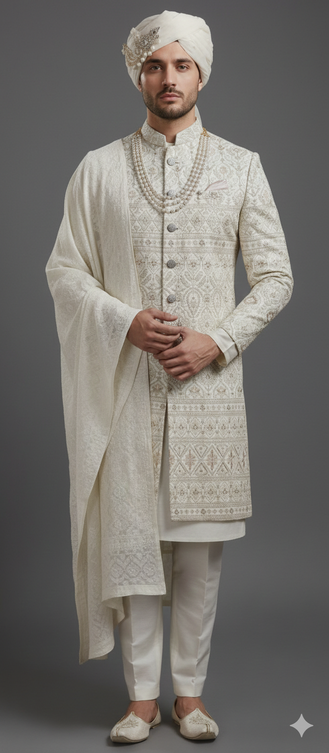 CLASSICS AND REGAL SHERWANI WITH KURTA,DUPATTA AND SAFA