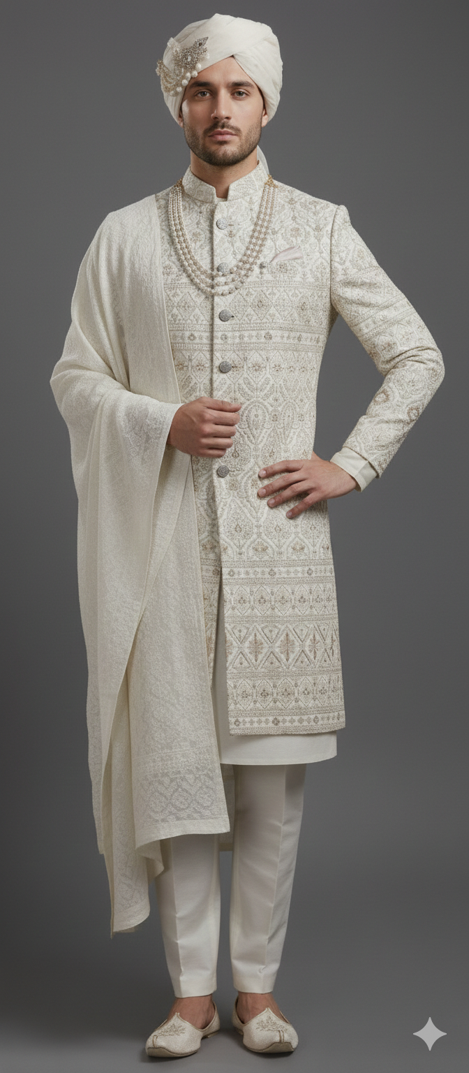 CLASSICS AND REGAL SHERWANI WITH KURTA,DUPATTA AND SAFA