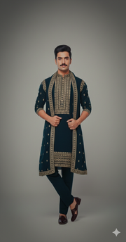 TEAL EMERALD GREEN DUPATTA STYLE KURTA WITH PAJAMA
