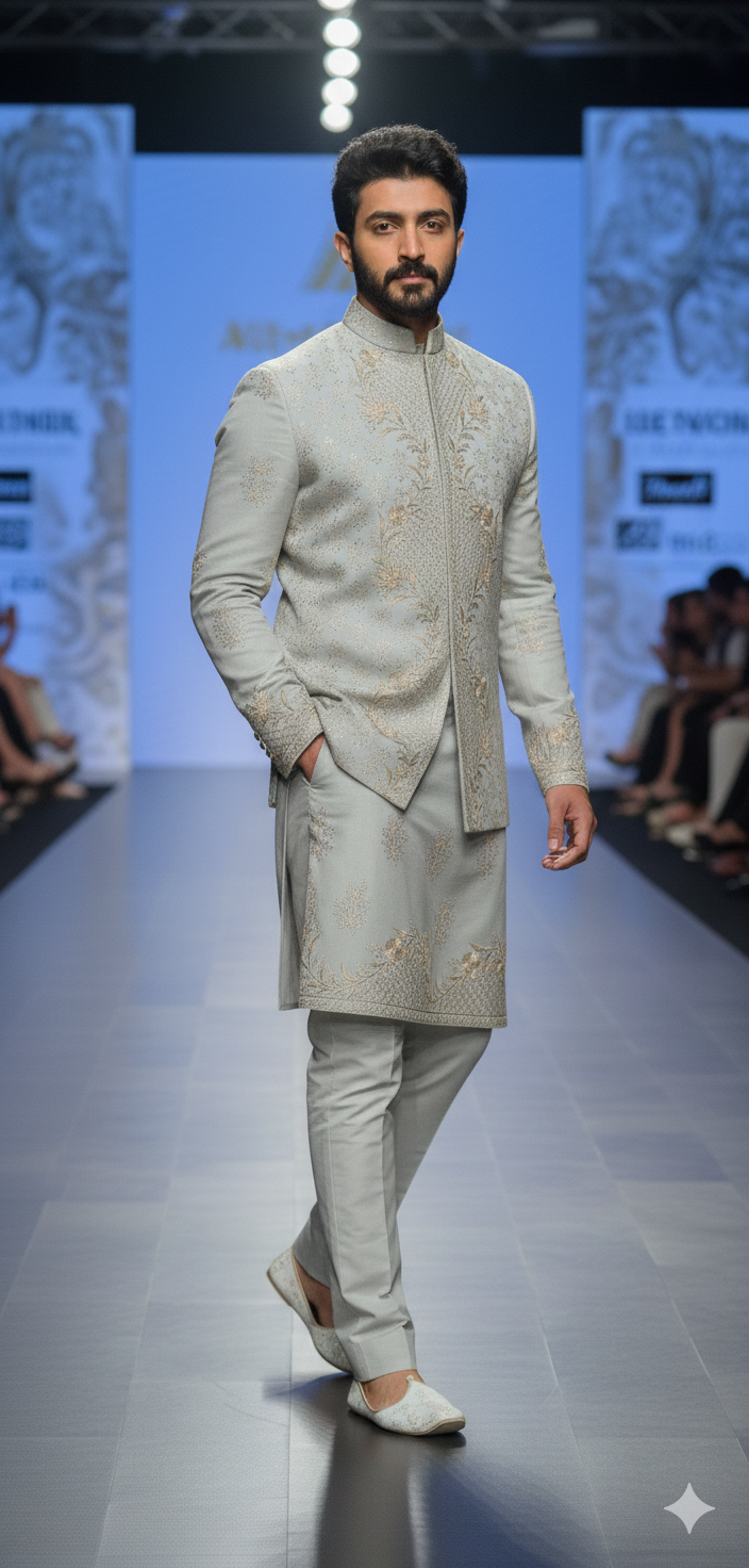 Sage Green Embroidered Bandhgala Set