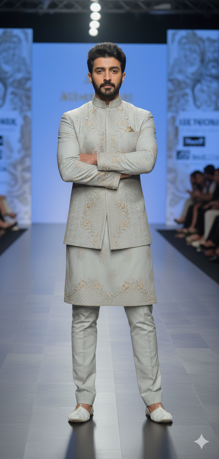 Sage Green Embroidered Bandhgala Set