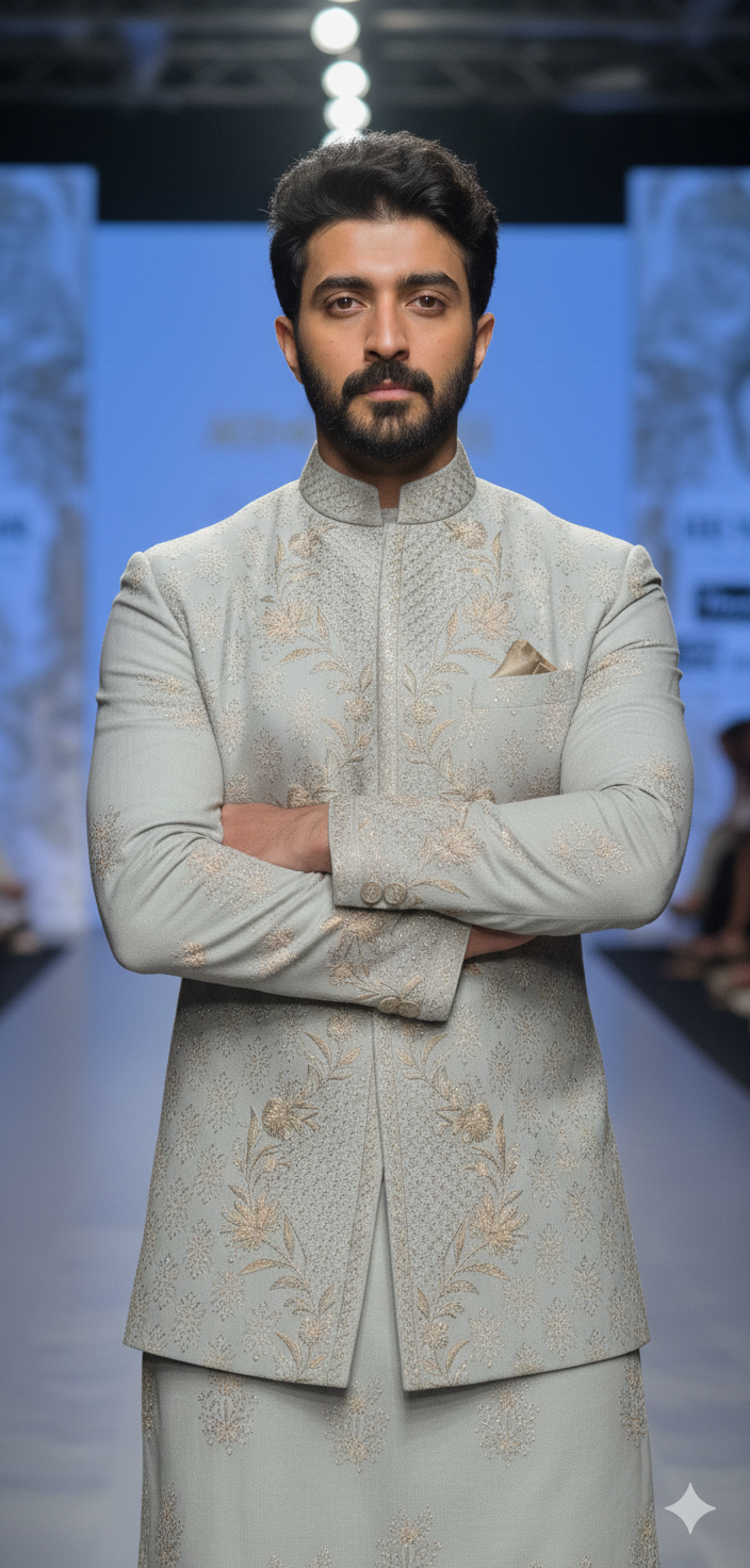 Sage Green Embroidered Bandhgala Set