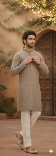 MUSHROOM BROWN HAVE CHIKANKARI KURTA