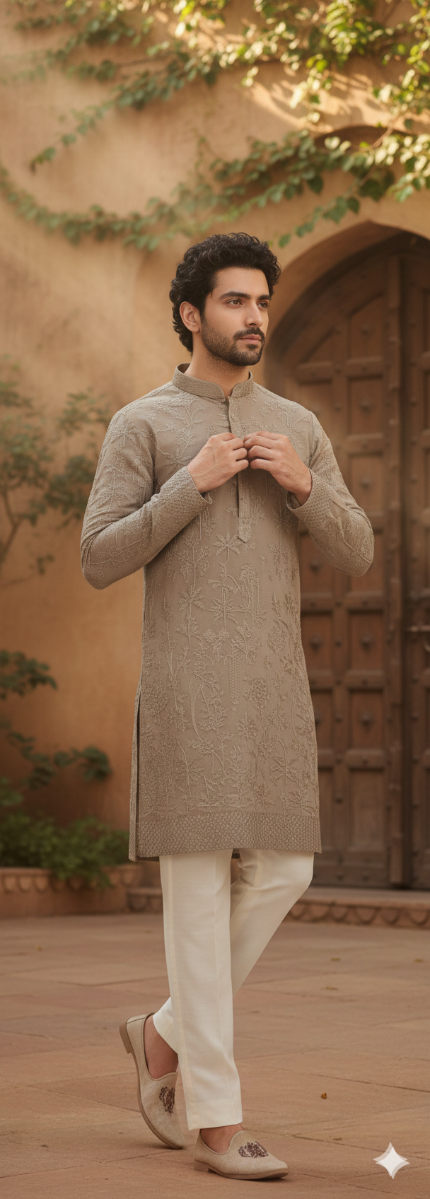 MUSHROOM BROWN HAVE CHIKANKARI KURTA