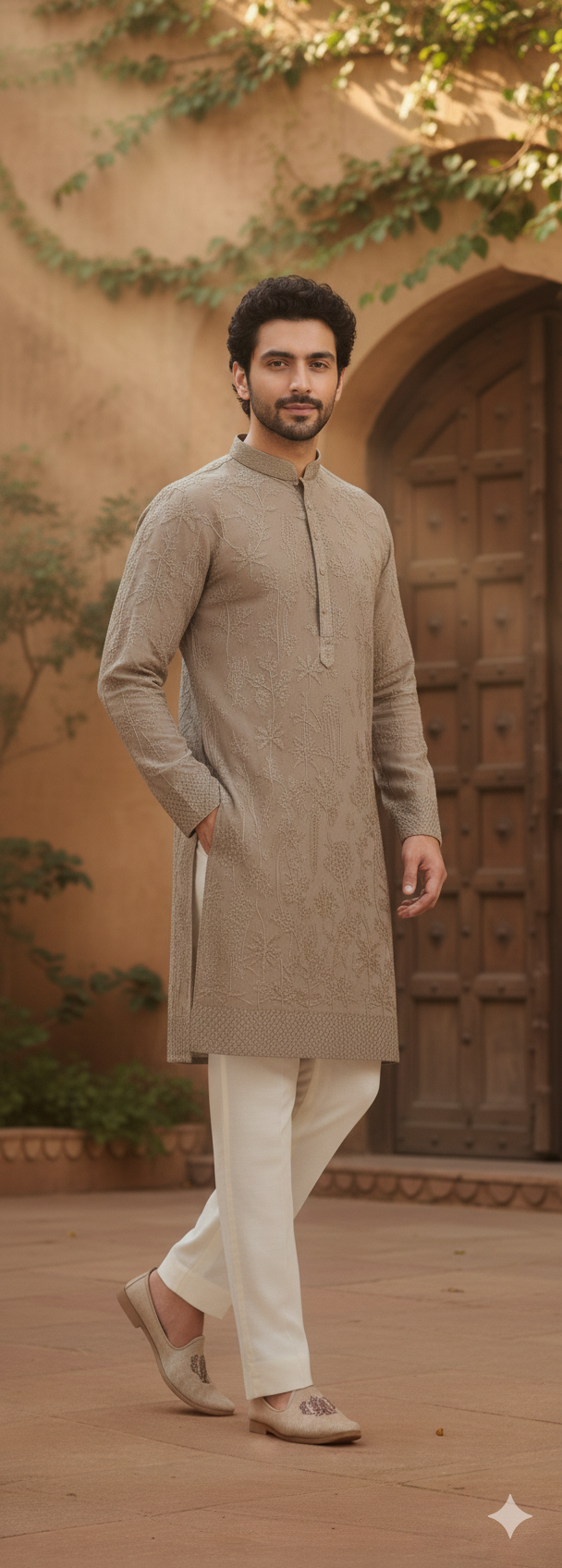 MUSHROOM BROWN HAVE CHIKANKARI KURTA