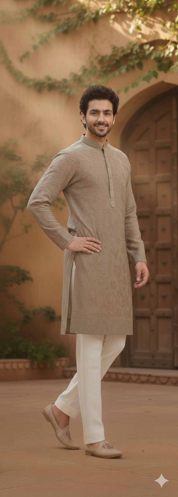 MUSHROOM BROWN HAVE CHIKANKARI KURTA