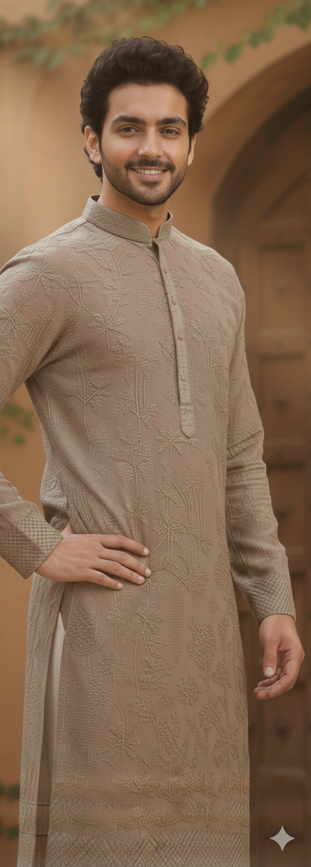 MUSHROOM BROWN HAVE CHIKANKARI KURTA