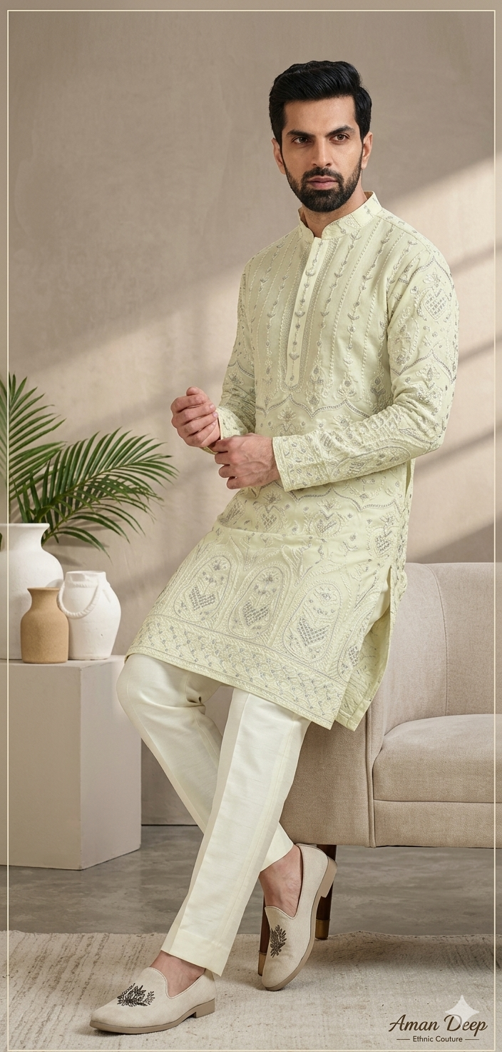SOFT PESTAL CREEM KURTA WITH PRIMIUM WORK