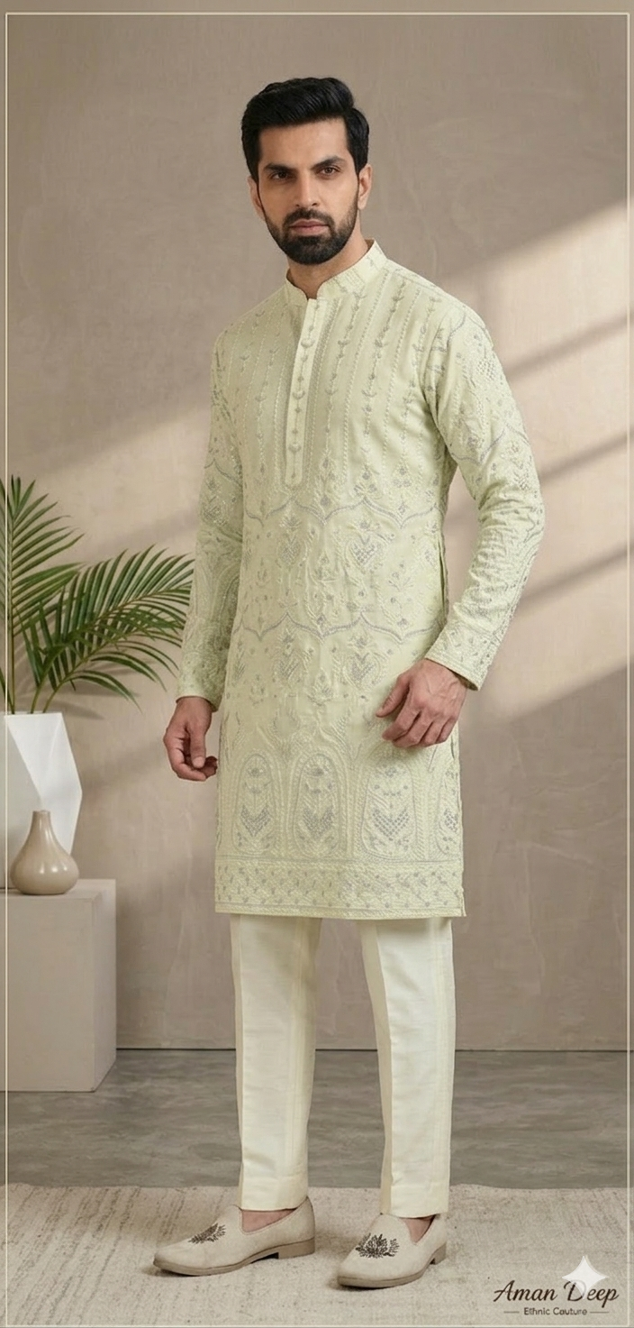 SOFT PESTAL CREEM KURTA WITH PRIMIUM WORK