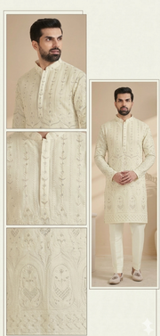 SOFT PESTAL CREEM KURTA WITH PRIMIUM WORK
