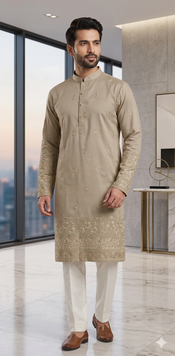 MUSHROOM BEIGE KURTA WITH PAJAMA