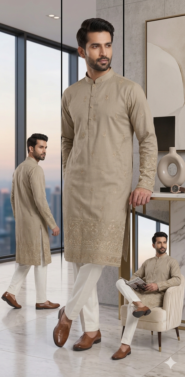 MUSHROOM BEIGE KURTA WITH PAJAMA