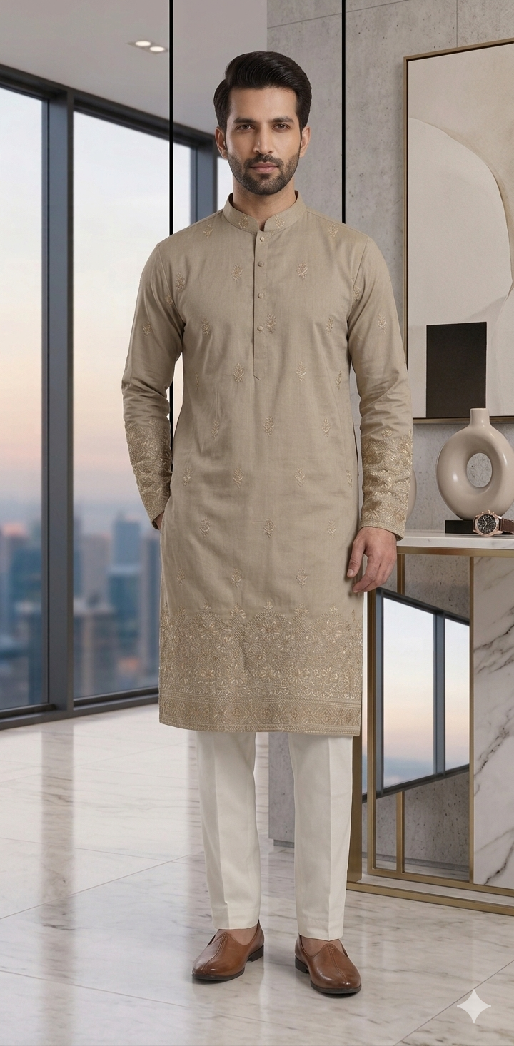 MUSHROOM BEIGE KURTA WITH PAJAMA