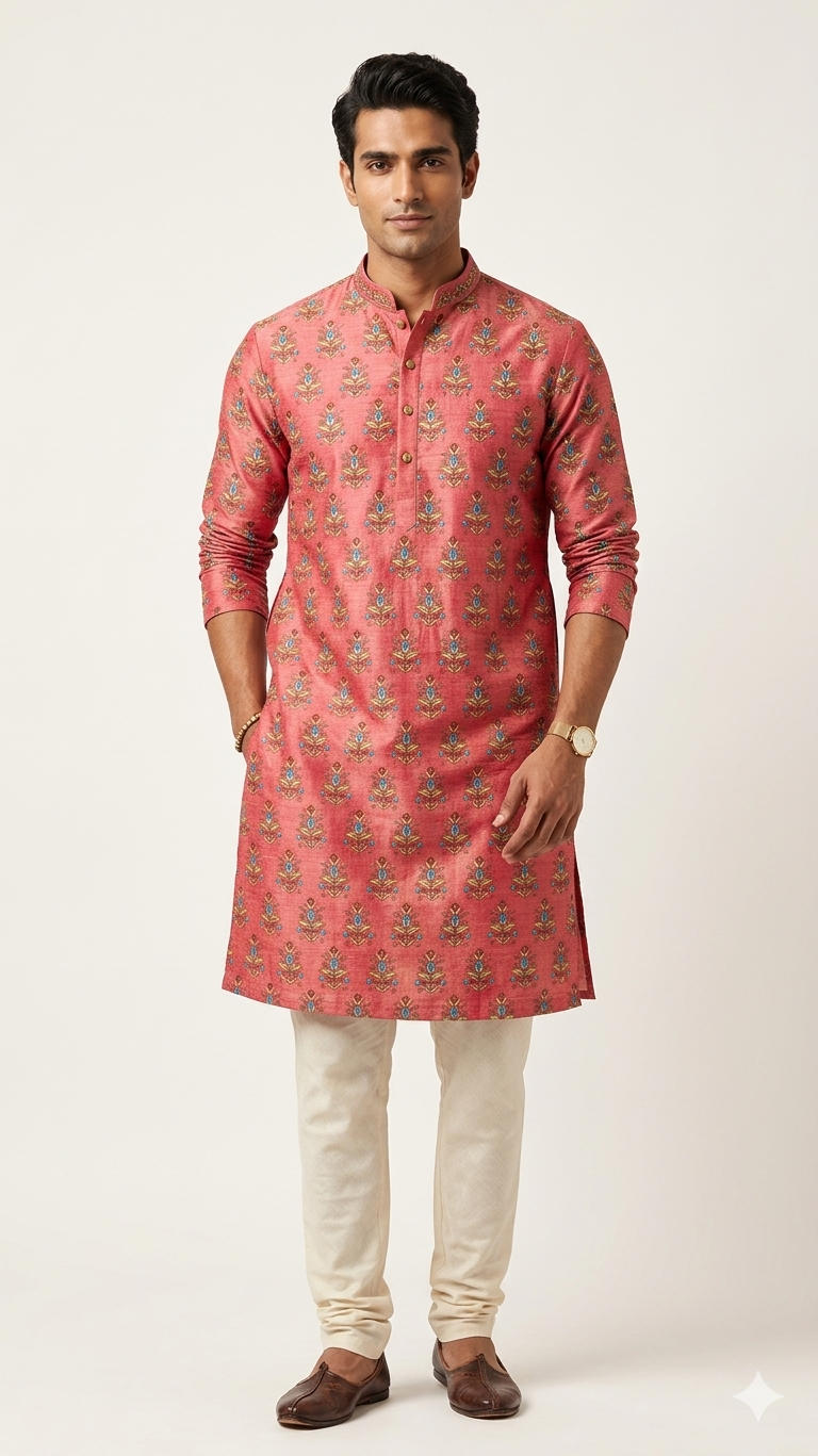 DEEP ROSE PINK PRINTED KURTA