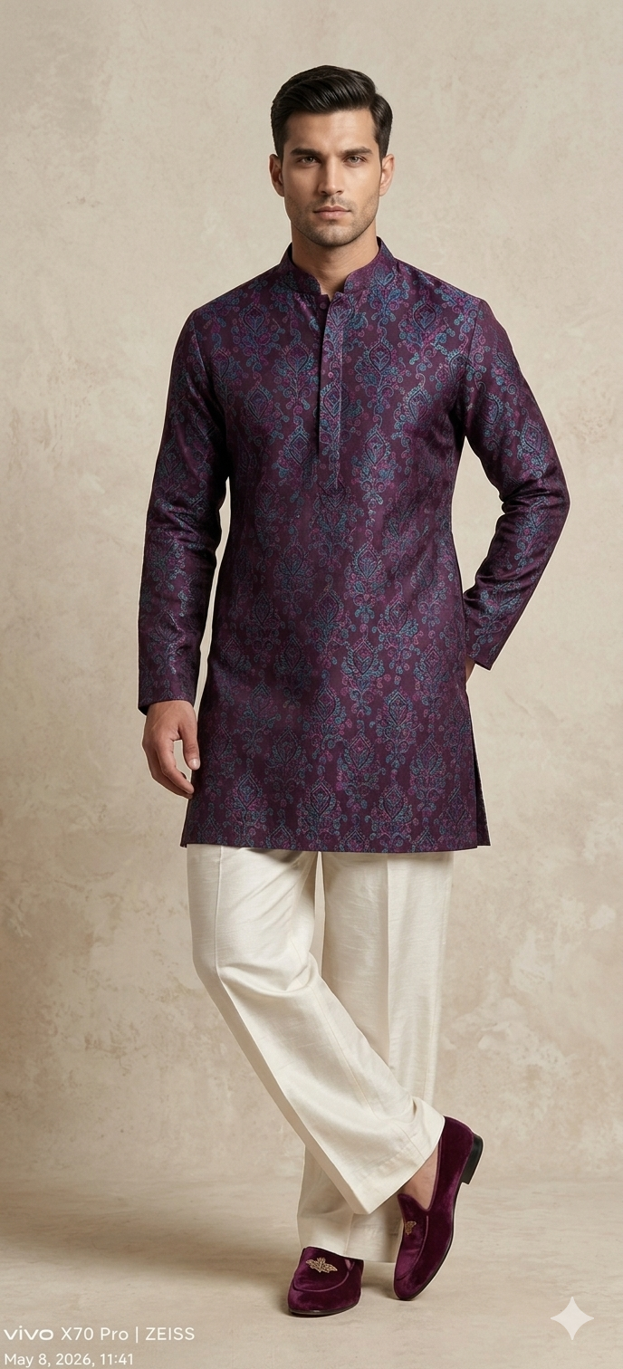 WINE KASHMIIRI WORK KURTA