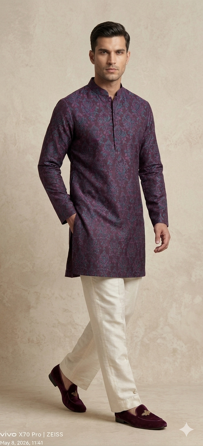 WINE KASHMIIRI WORK KURTA