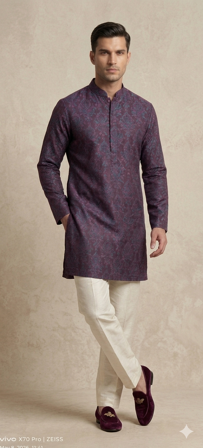 WINE KASHMIIRI WORK KURTA