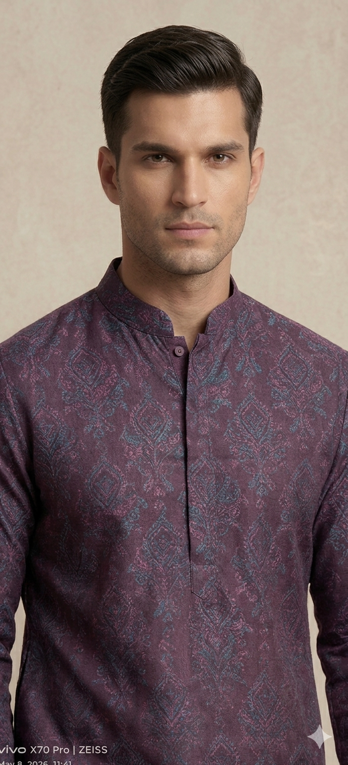 WINE KASHMIIRI WORK KURTA