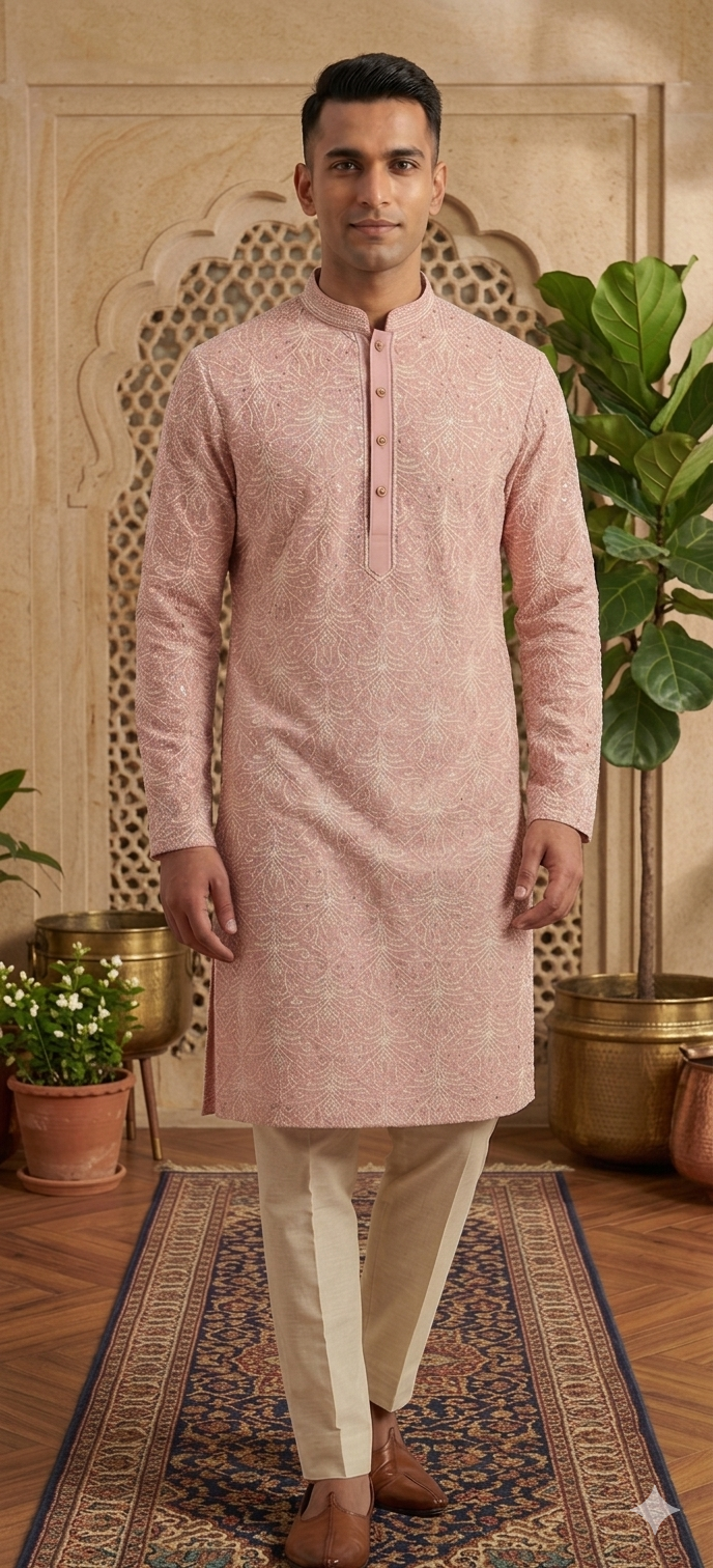 BLUSH PINK THREAD WORK KURTA