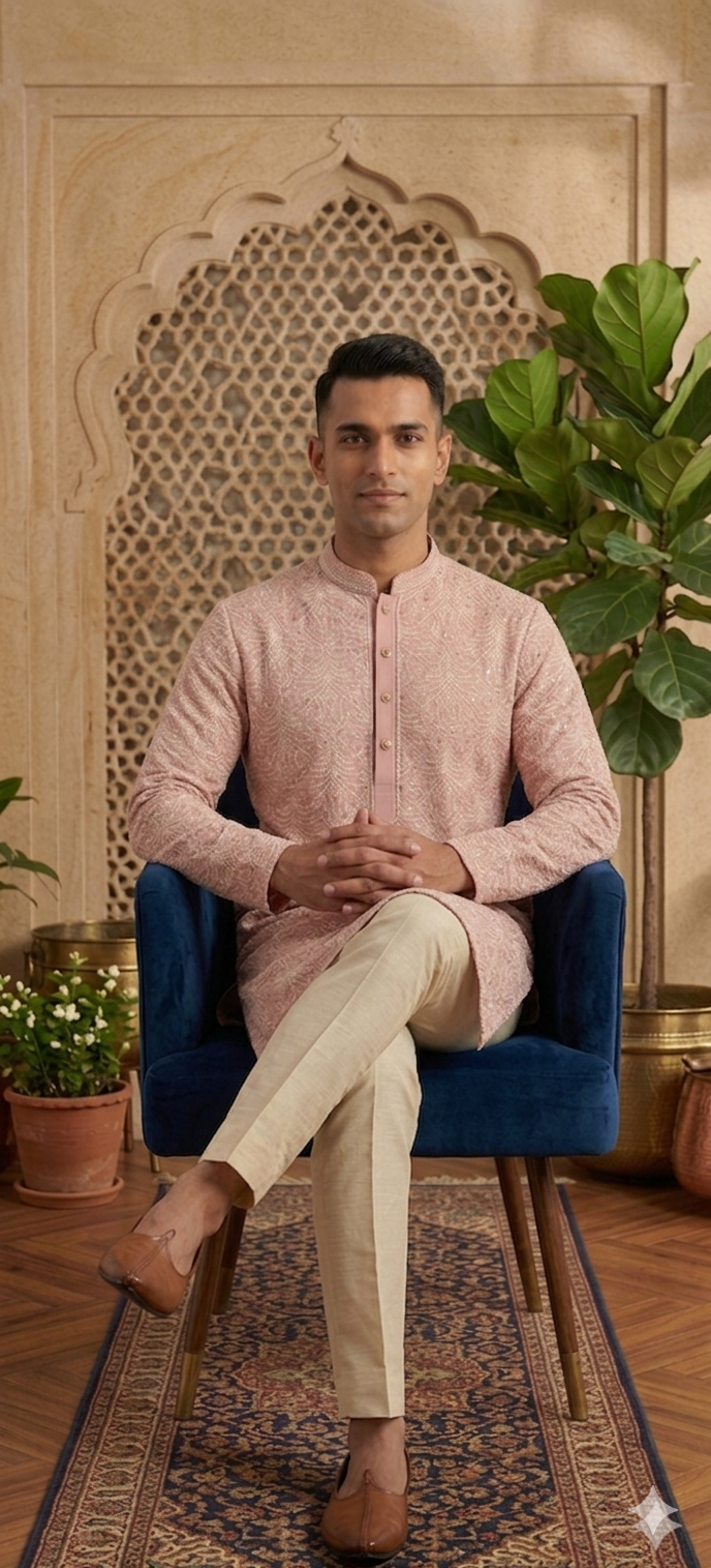 BLUSH PINK THREAD WORK KURTA