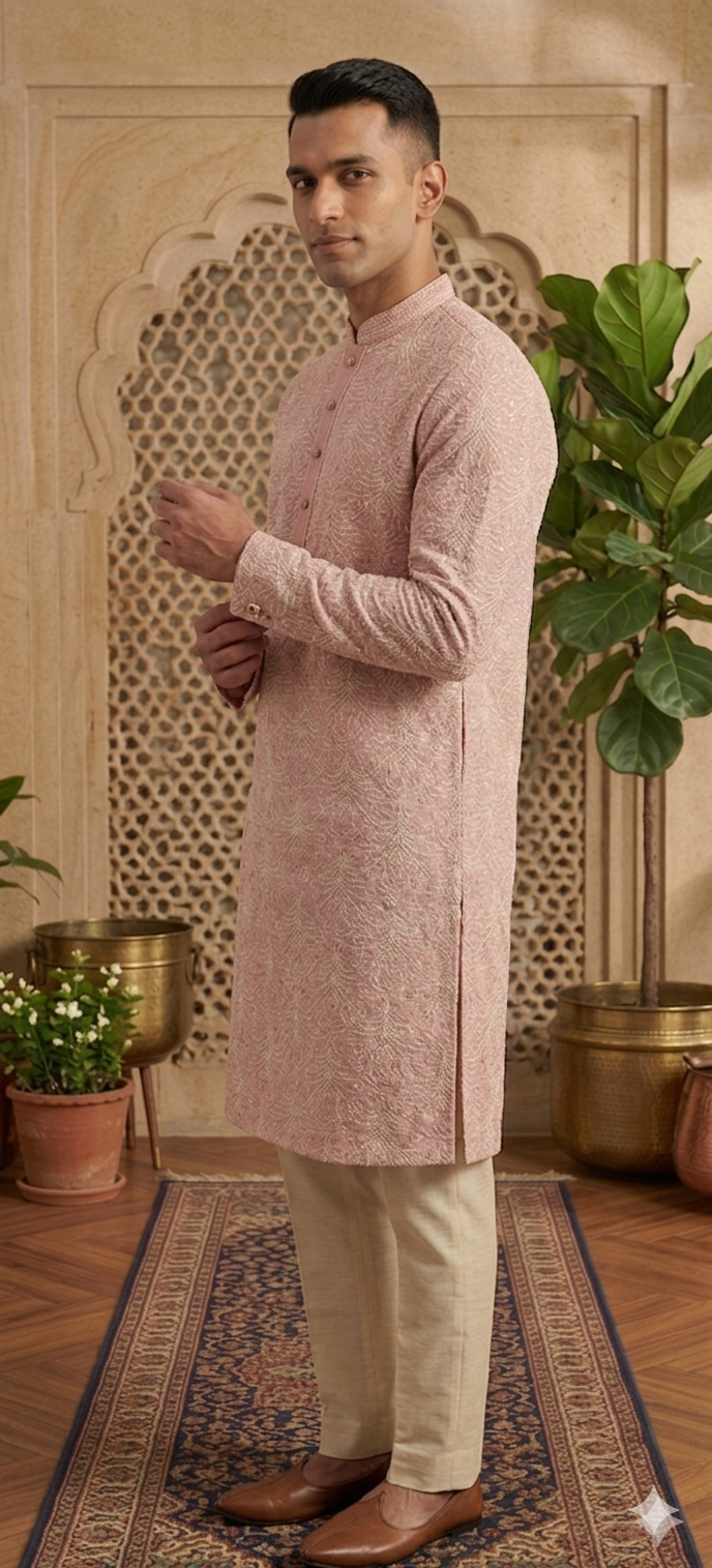 BLUSH PINK THREAD WORK KURTA