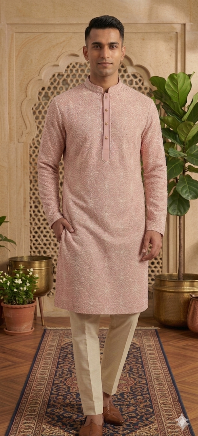 BLUSH PINK THREAD WORK KURTA