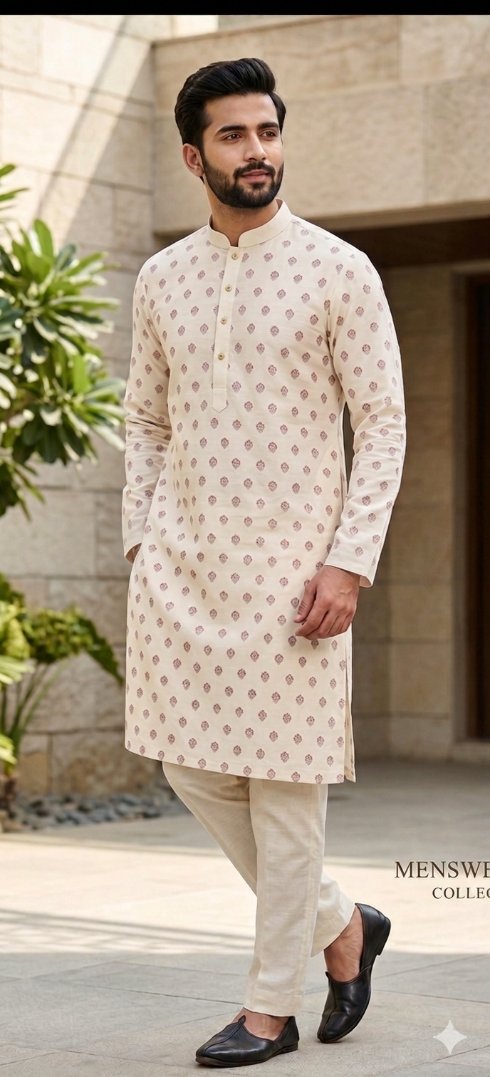 PRIMIUM CREEM KURTA WITH BUTTI WORK