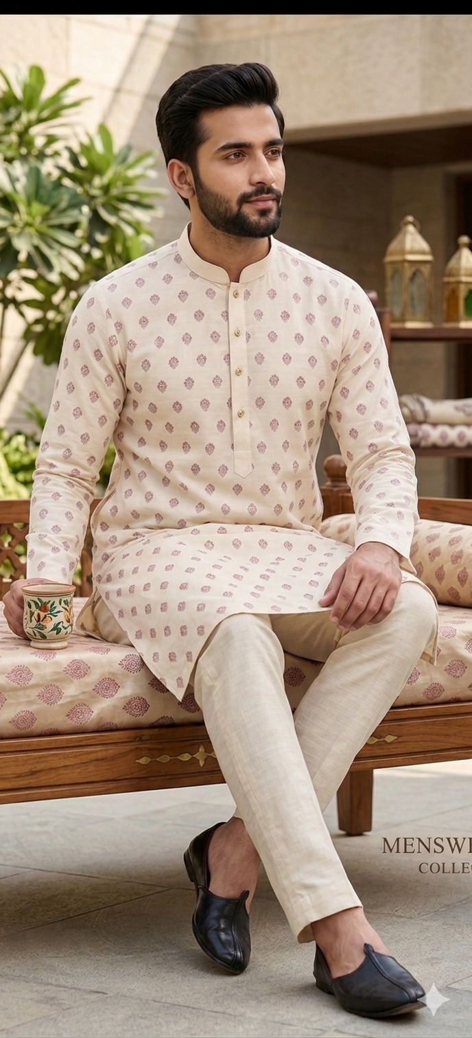 PRIMIUM CREEM KURTA WITH BUTTI WORK