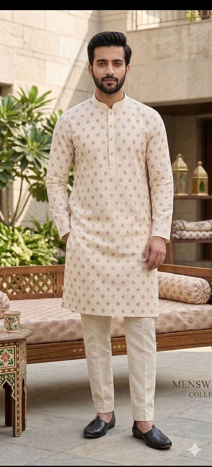 PRIMIUM CREEM KURTA WITH BUTTI WORK