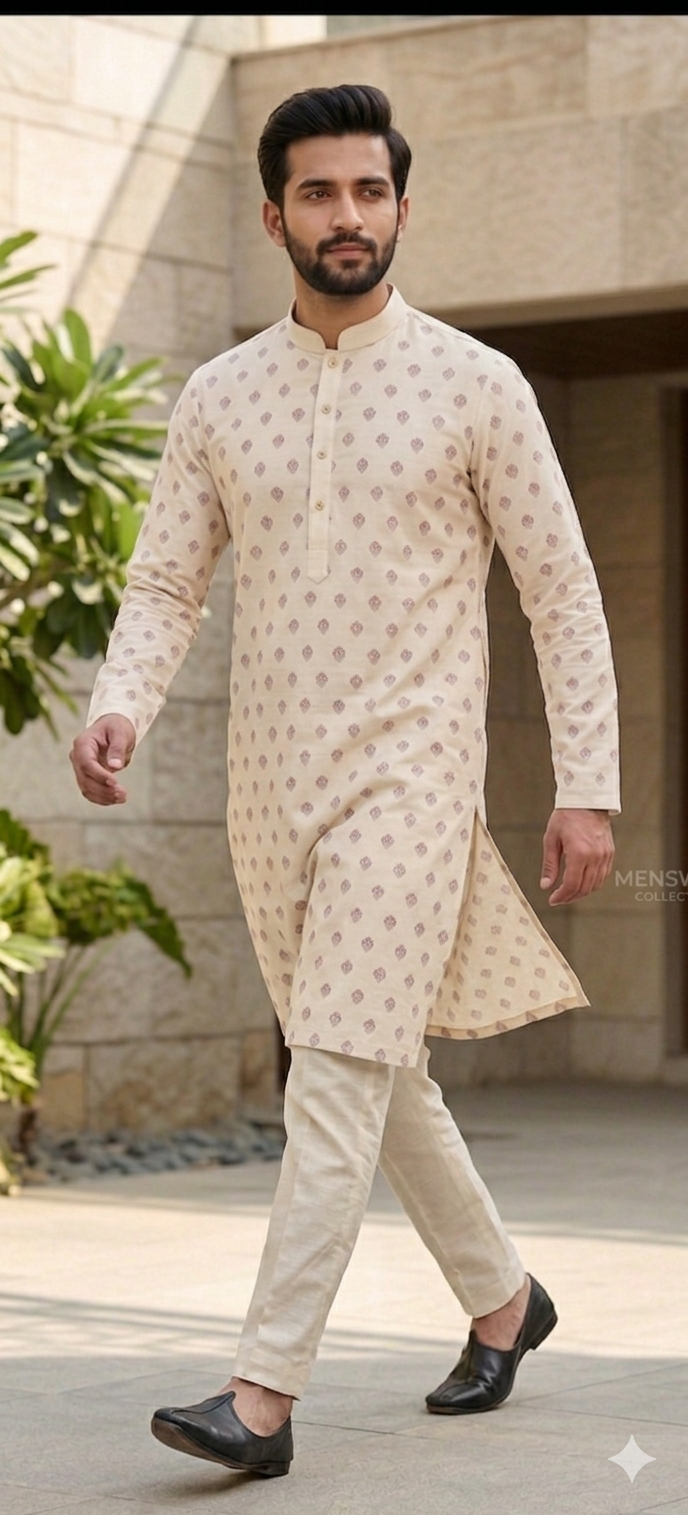 PRIMIUM CREEM KURTA WITH BUTTI WORK