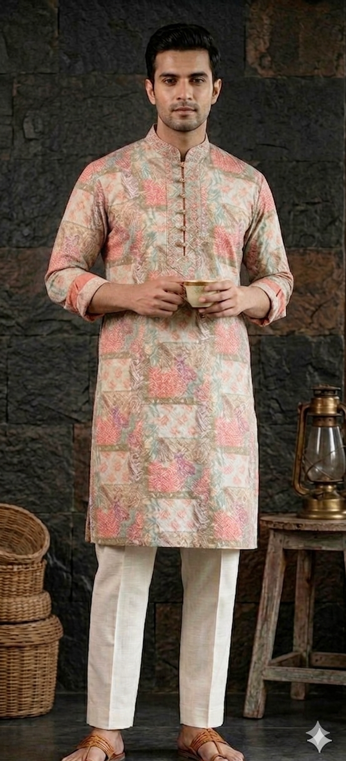 MULTI COLOURED KURTA WITH SELF THRED WORK