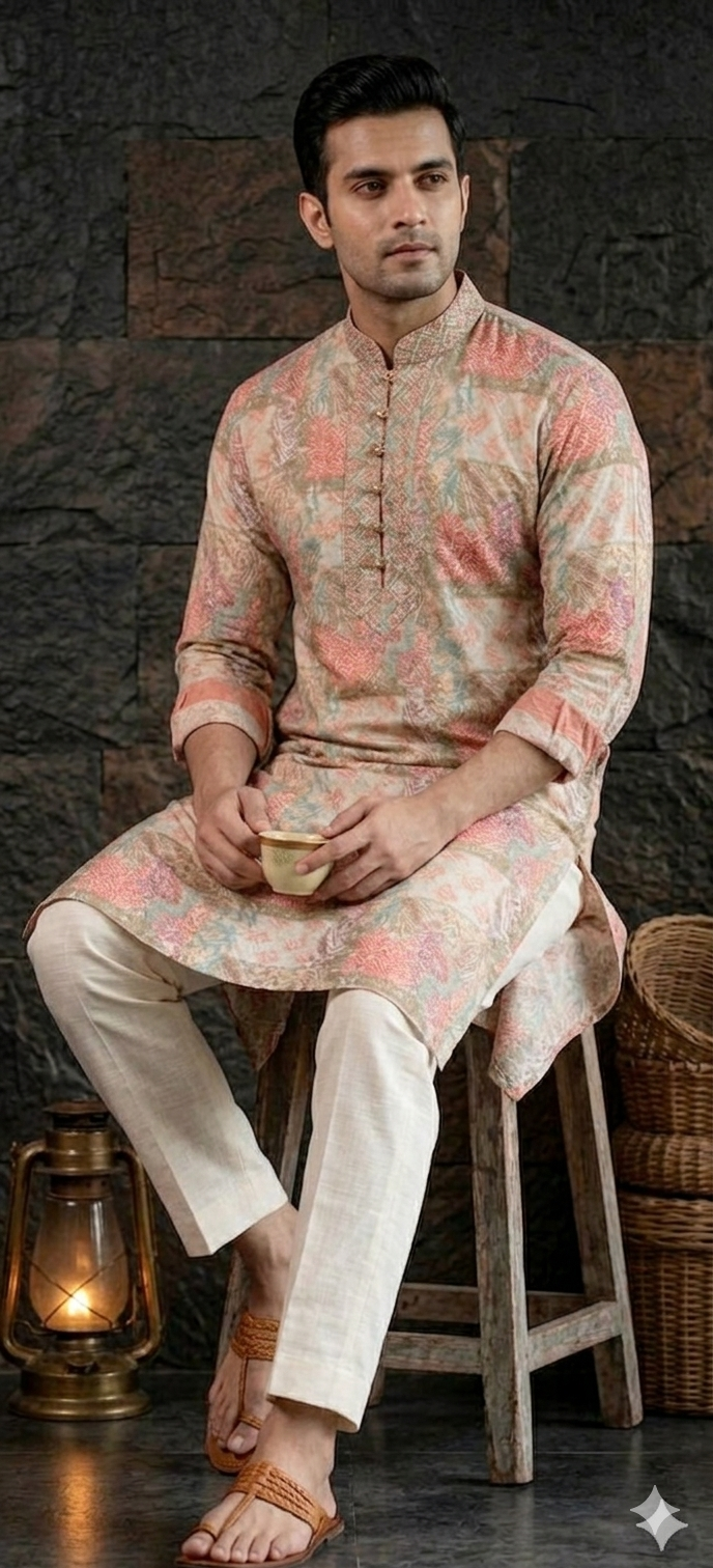MULTI COLOURED KURTA WITH SELF THRED WORK