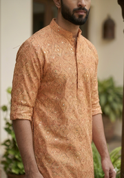 PEACH ORENGE KURTA WITH CHIKANKARI WORK