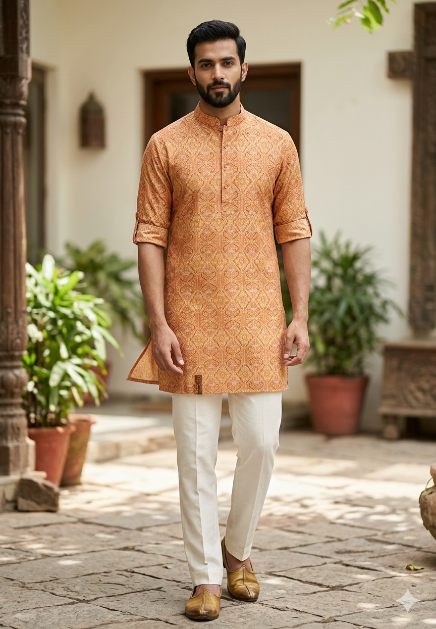 PEACH ORENGE KURTA WITH CHIKANKARI WORK