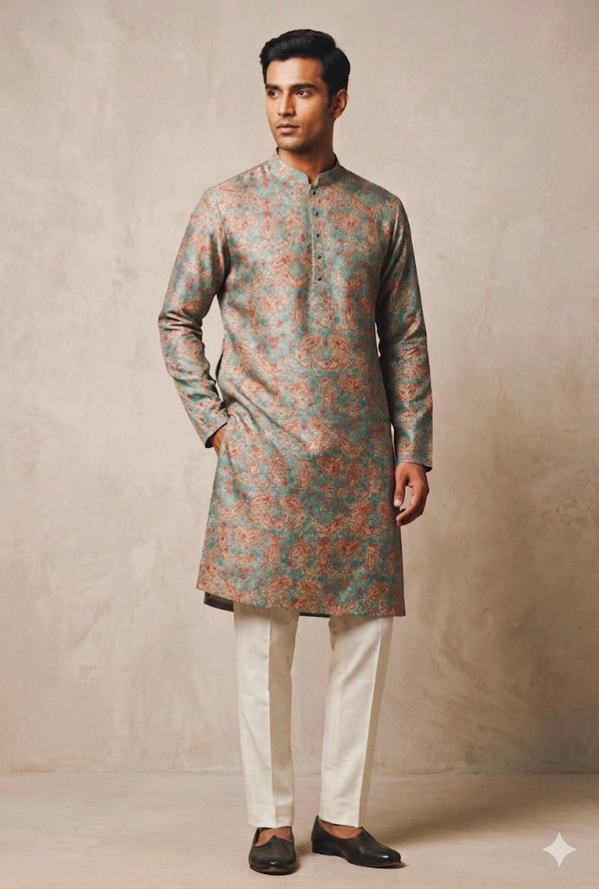 TEAL BASE COPPER RUST KURTA