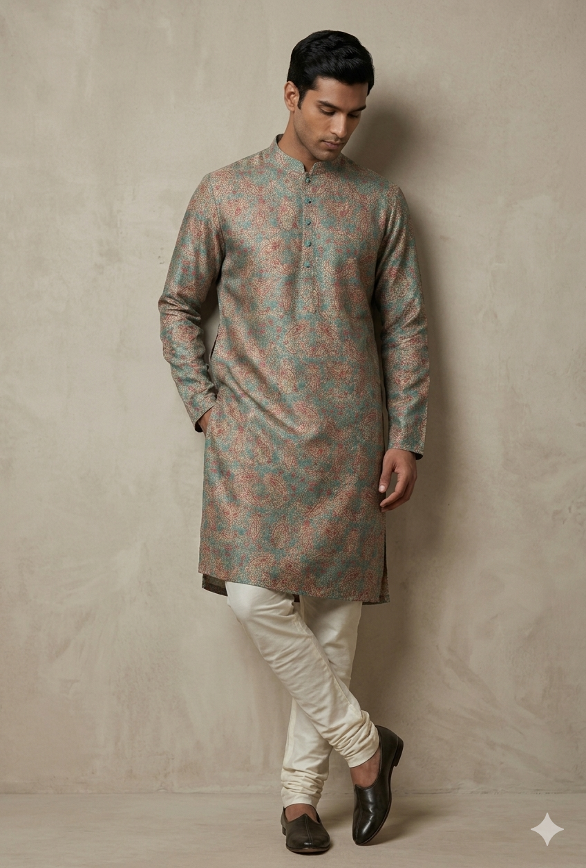 TEAL BASE COPPER RUST KURTA