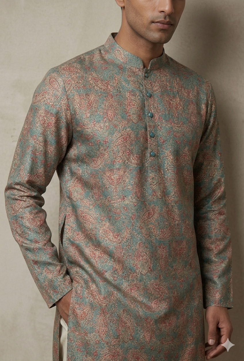 TEAL BASE COPPER RUST KURTA